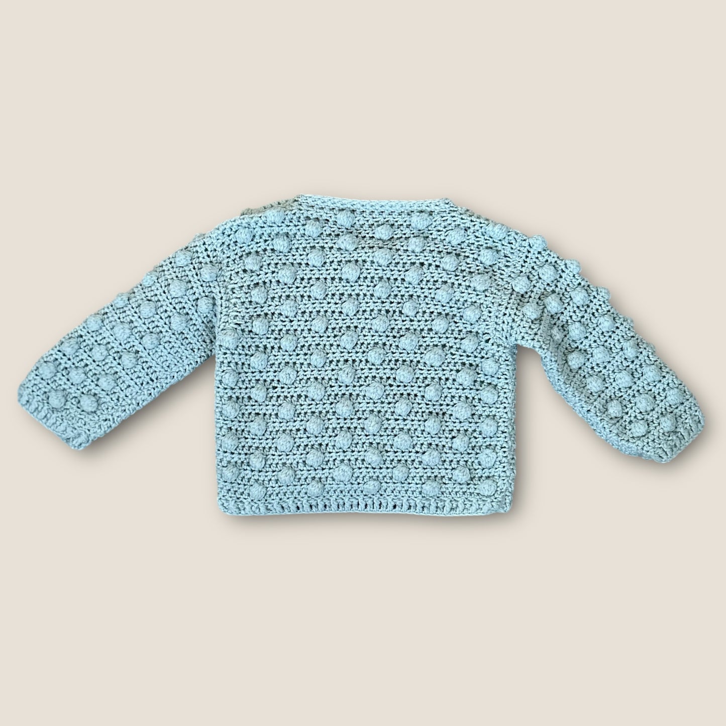 6-12 Months Hand Knitted Light Blue Pom Pom Cardigan Unisex