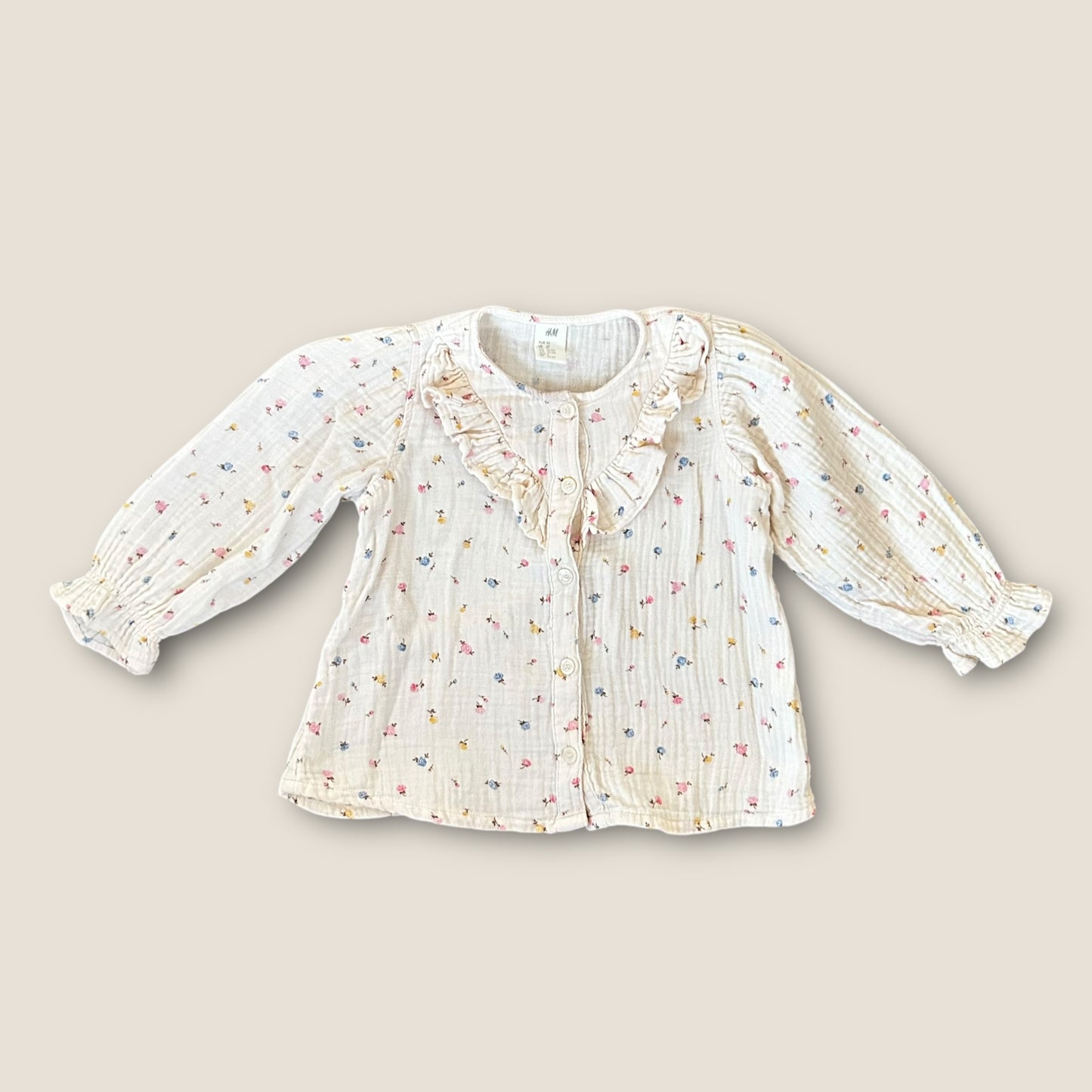 1.5-2 Years H&M Cream Floral Muslin Long Sleeve Top
