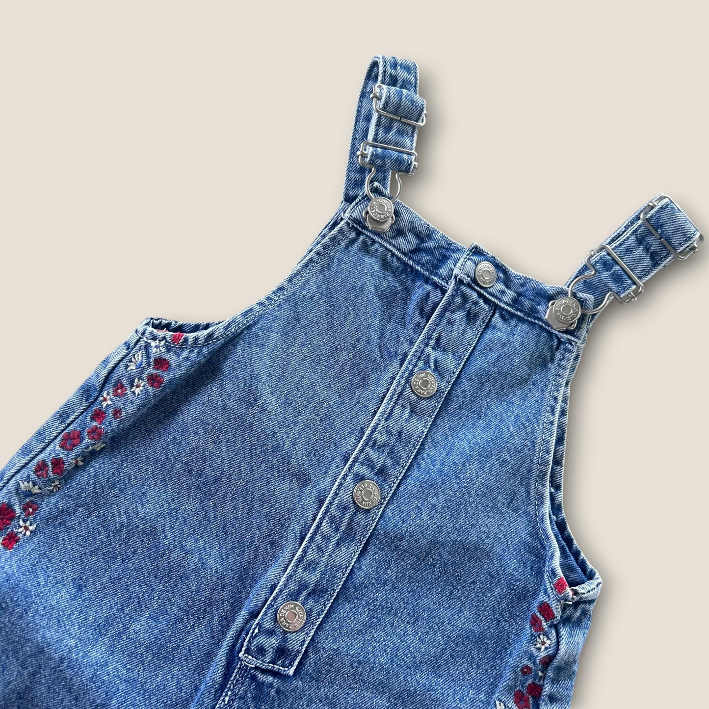 12-18 Months Zara Denim Embroidered Floral Dungarees