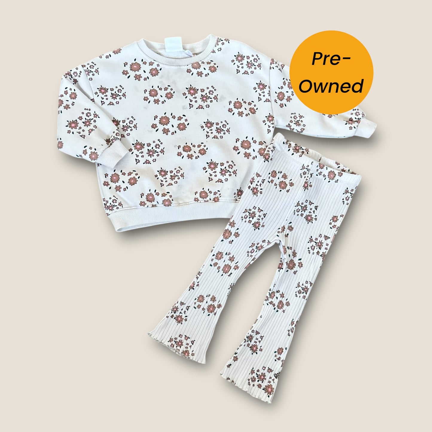 18-24 Months Zara Cream Floral Printed Sweatshirt and Flared Leggings Set Co Ord