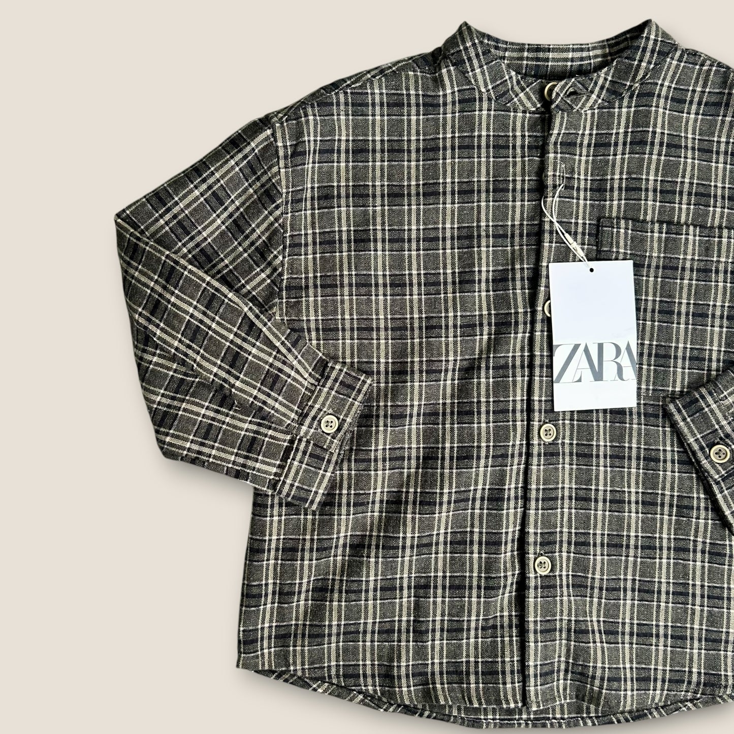 3-4 Years Zara Khaki Green Checkered Flannel Shirt New