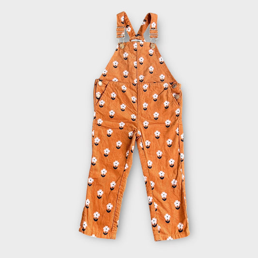 18-24 Months Vert Baudet Orange Corduroy Retro Floral Dungarees