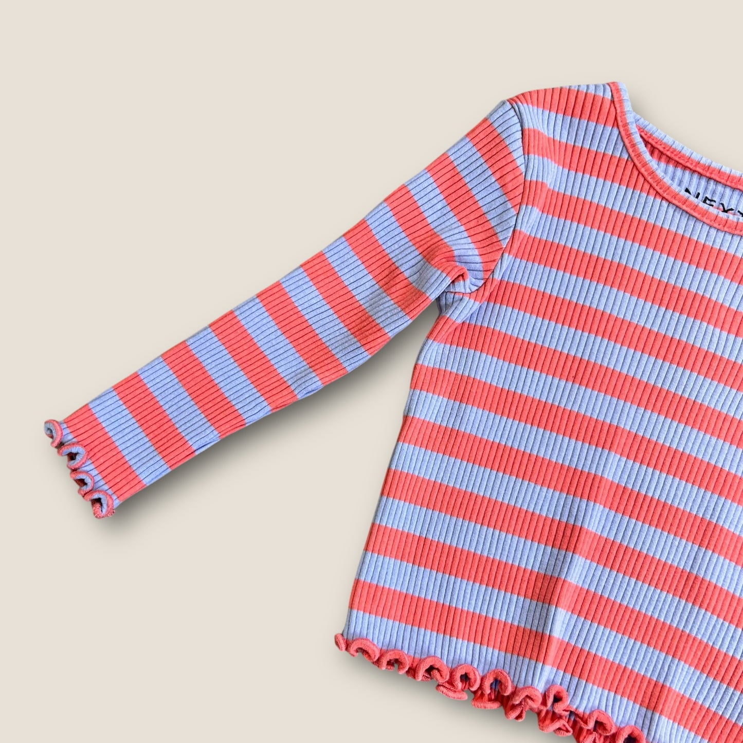 6-9 Months Next Pink and Purple Ribbed Striped Jersey Long Sleeve Top