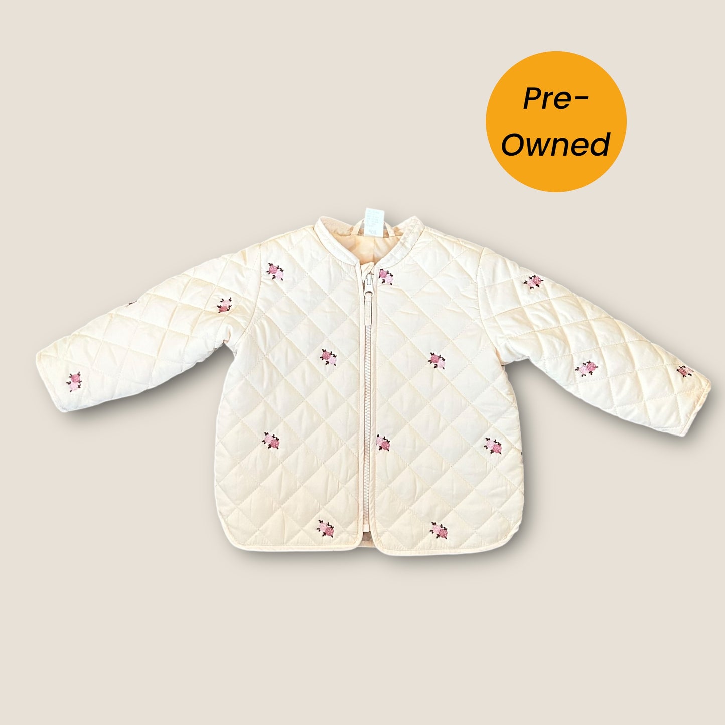 12-18 Months H&M Cream Embroidered Floral Quilted Padded Jacket