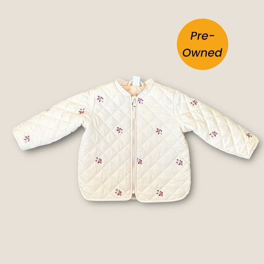 12-18 Months H&M Cream Embroidered Floral Quilted Padded Jacket
