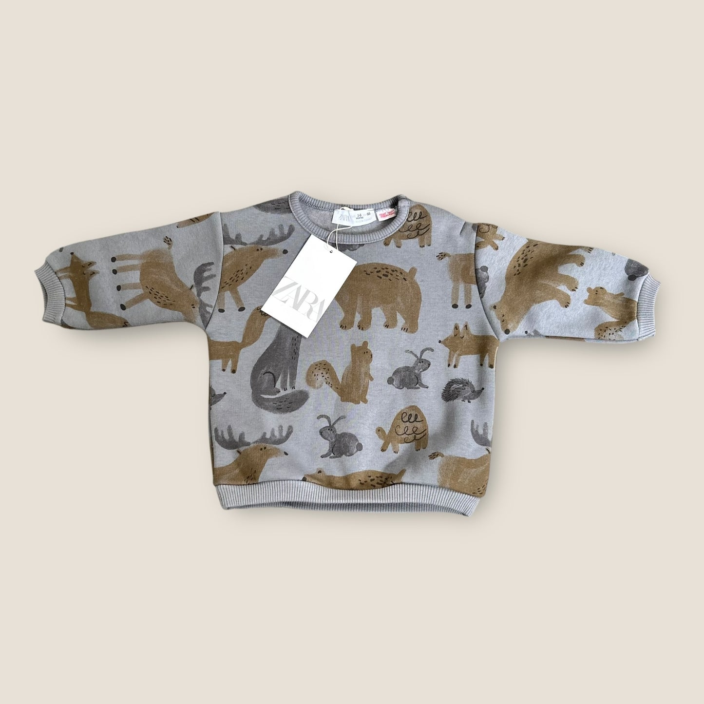 3-6 Months Zara Charcoal Animals Printed Sweatshirt New