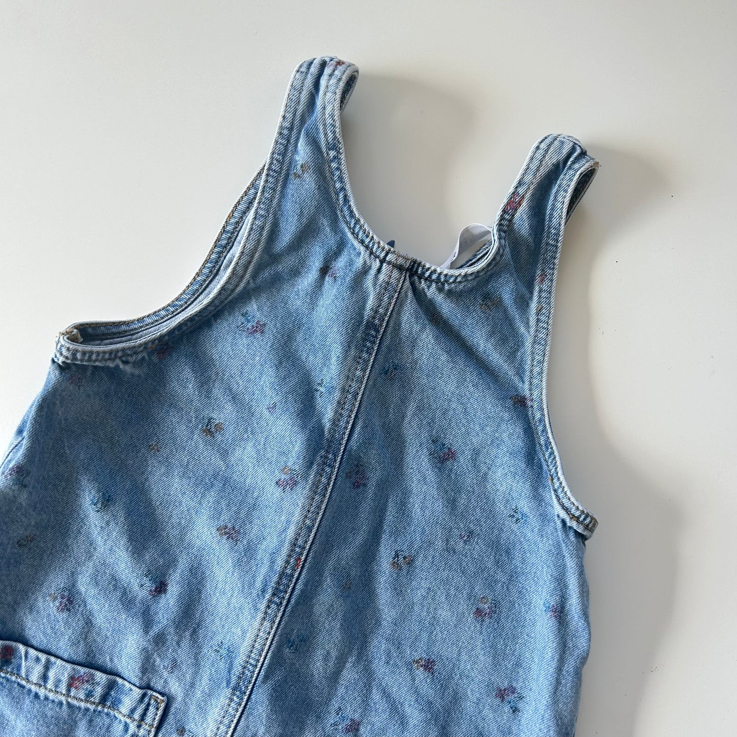 2-3 Years M&S Blue Floral Denim Dungaree Dress Pinafore