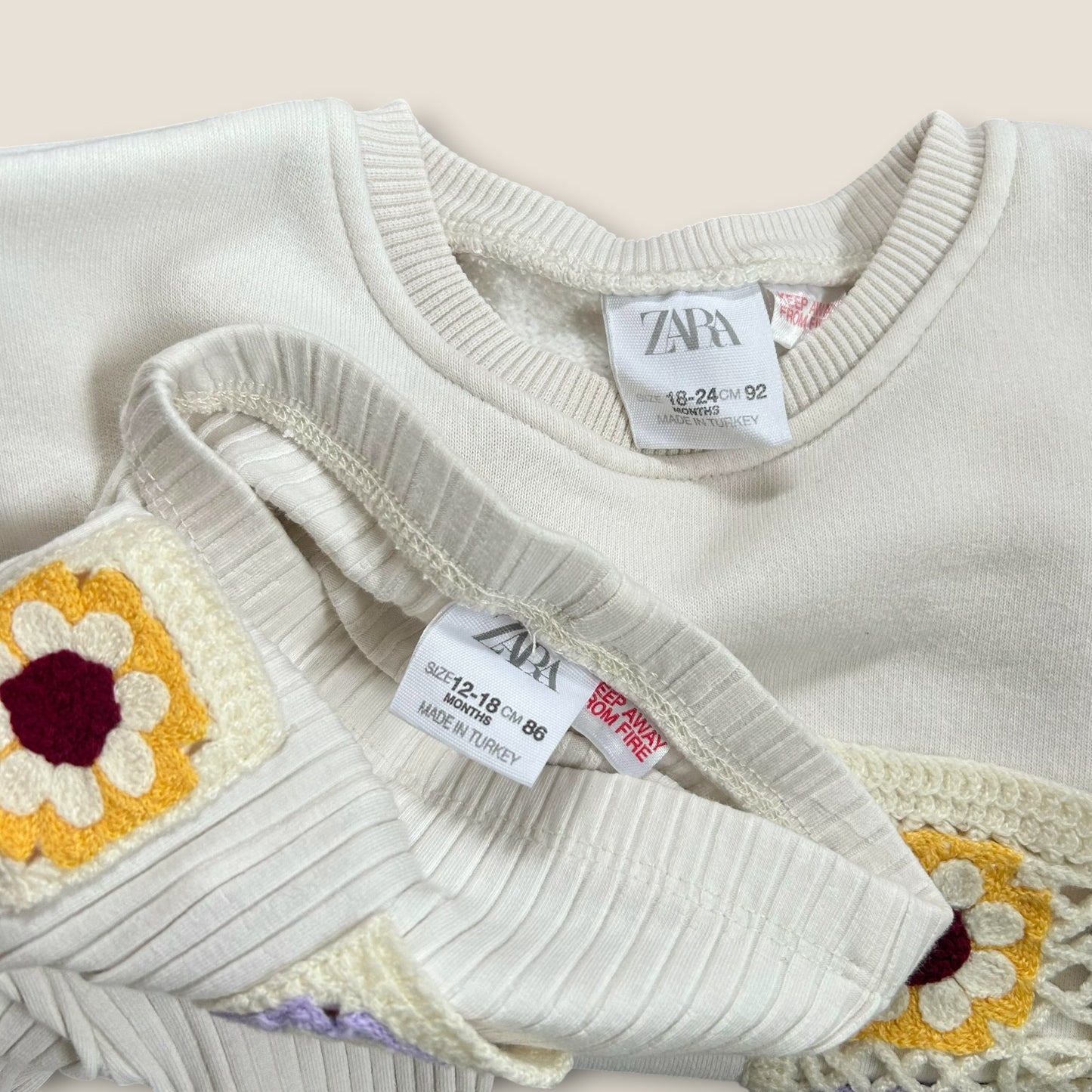 18-24 Months Zara Cream Crochet Sweatshirt and Flared Leggings Co ord Set