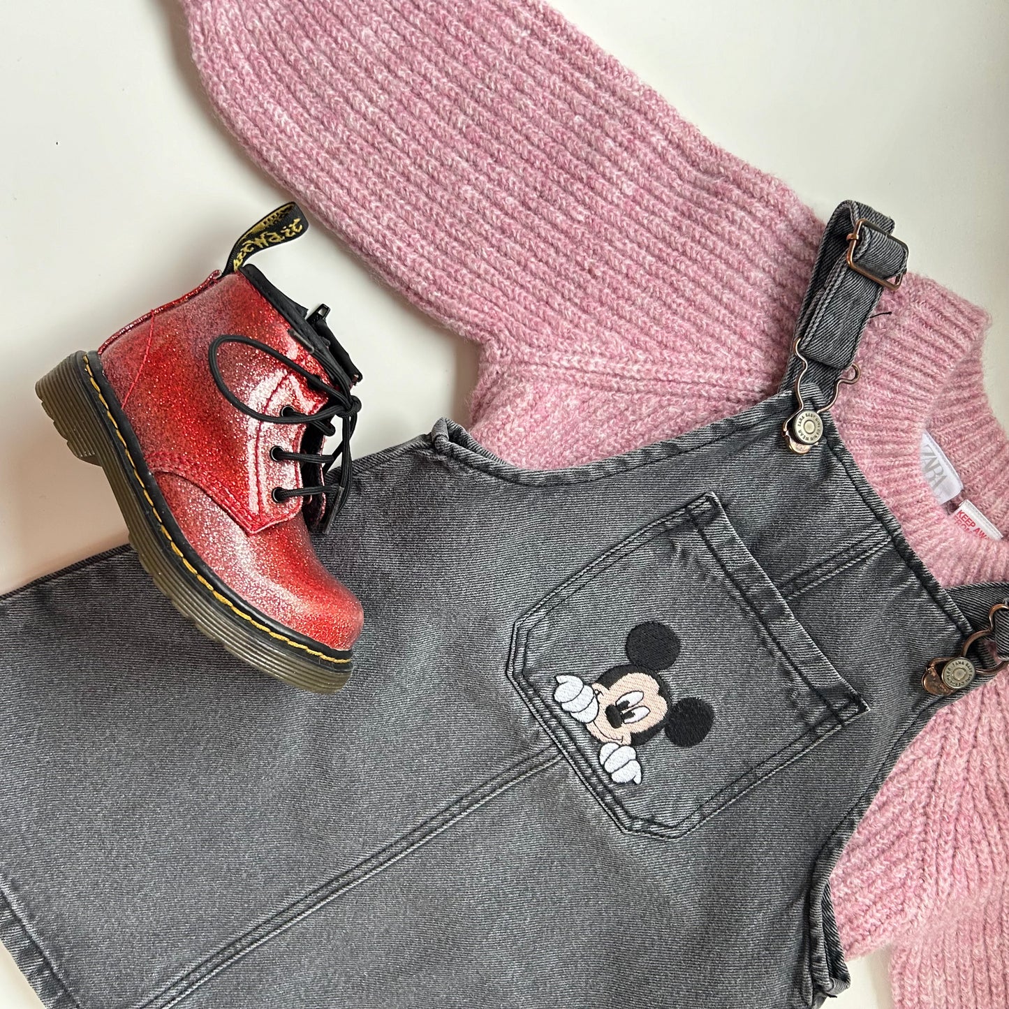 2-3 Years Mickey Mouse X Zara Washed Grey Denim Dungaree Dress