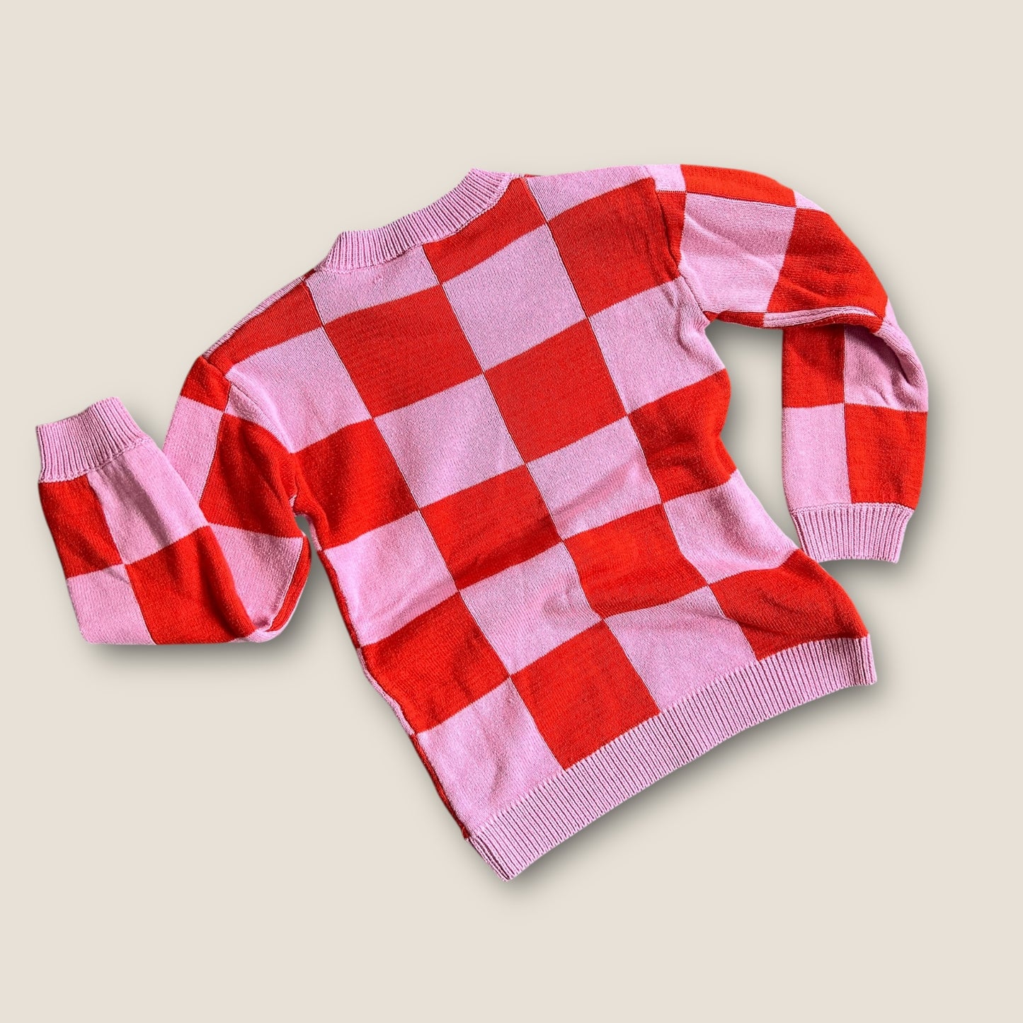 4-6 Years H&M Pink and Red Contrast Checkerboard Knitted Jumper