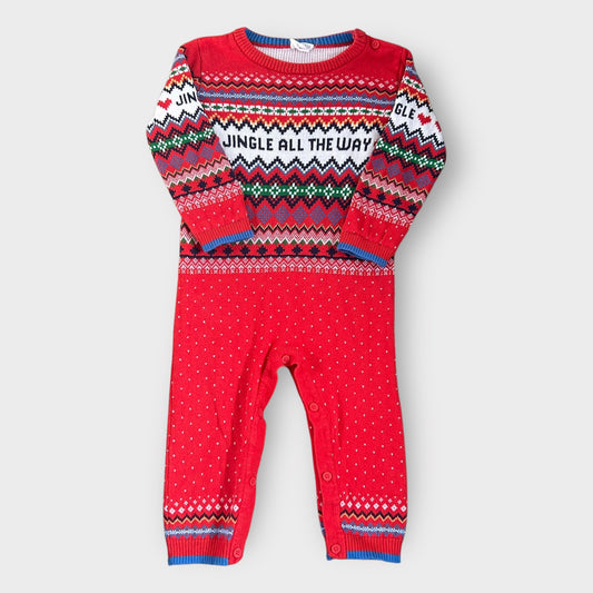 12-18 Months F&F Red Christmas Fair Isle Knitted All In One Suit