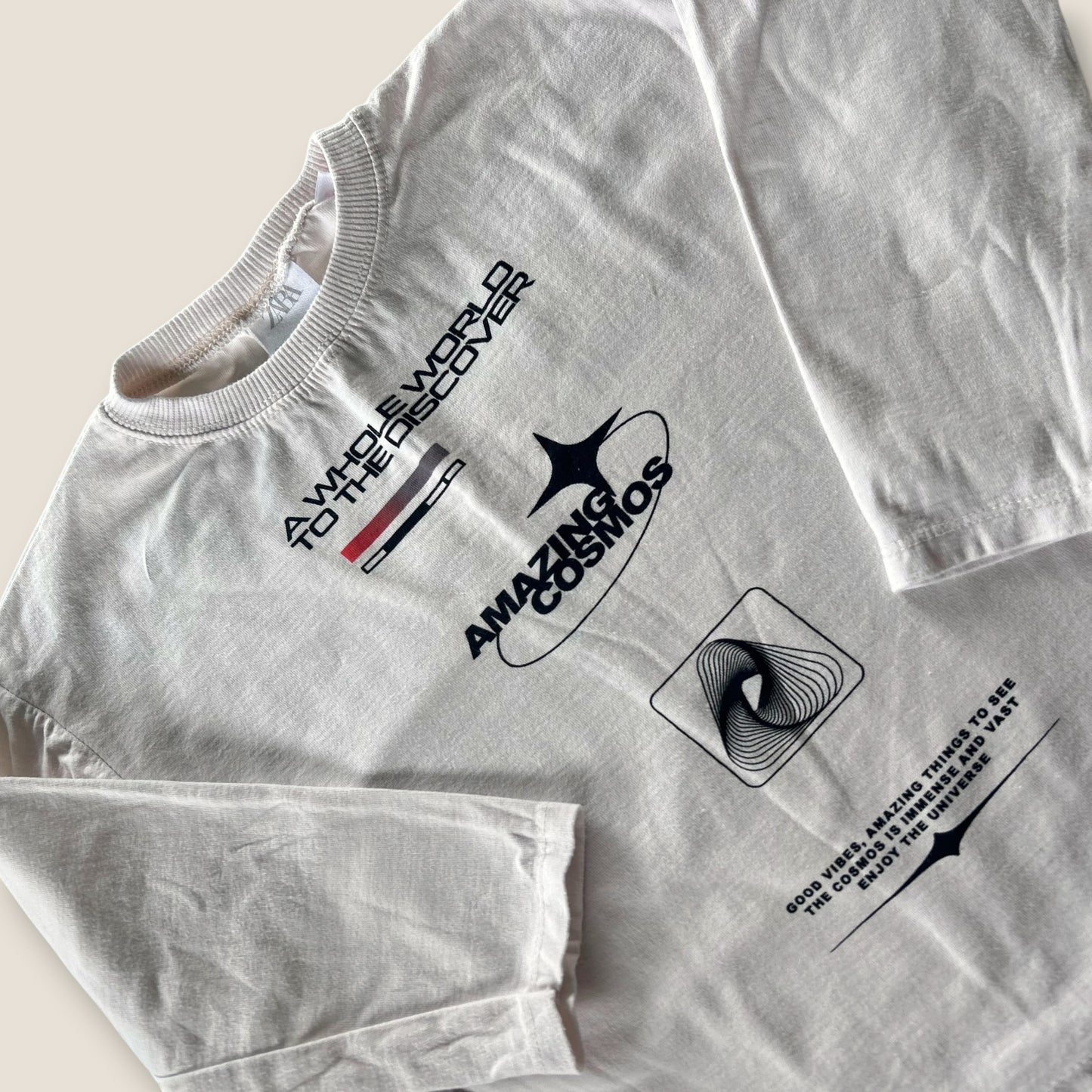 2-3 Years Zara Off White Space Theme Graphic T-Shirt Top